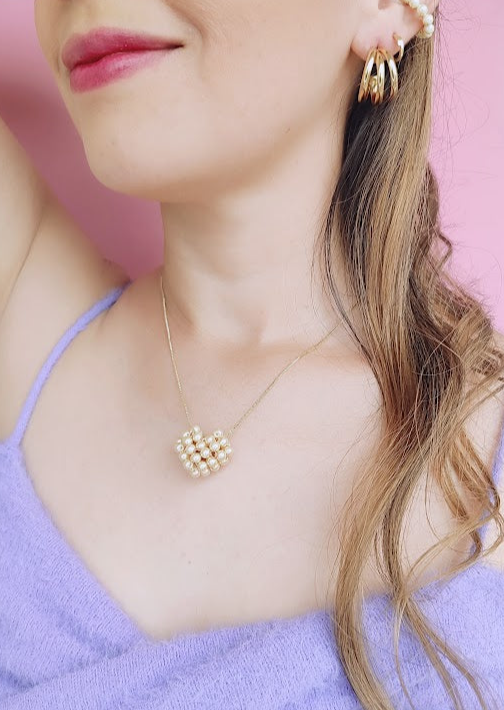 CADENA CORAZÓN TEJIDO PERLA