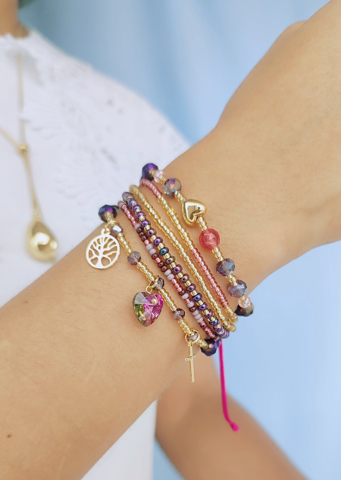 PULSERA SET FUCSIA