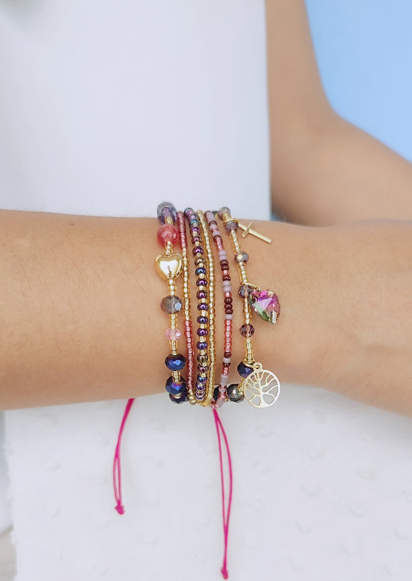 PULSERA SET FUCSIA - Mayorista