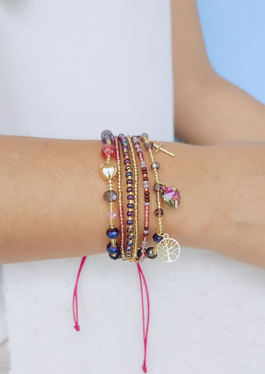 PULSERA SET FUCSIA - Mayorista