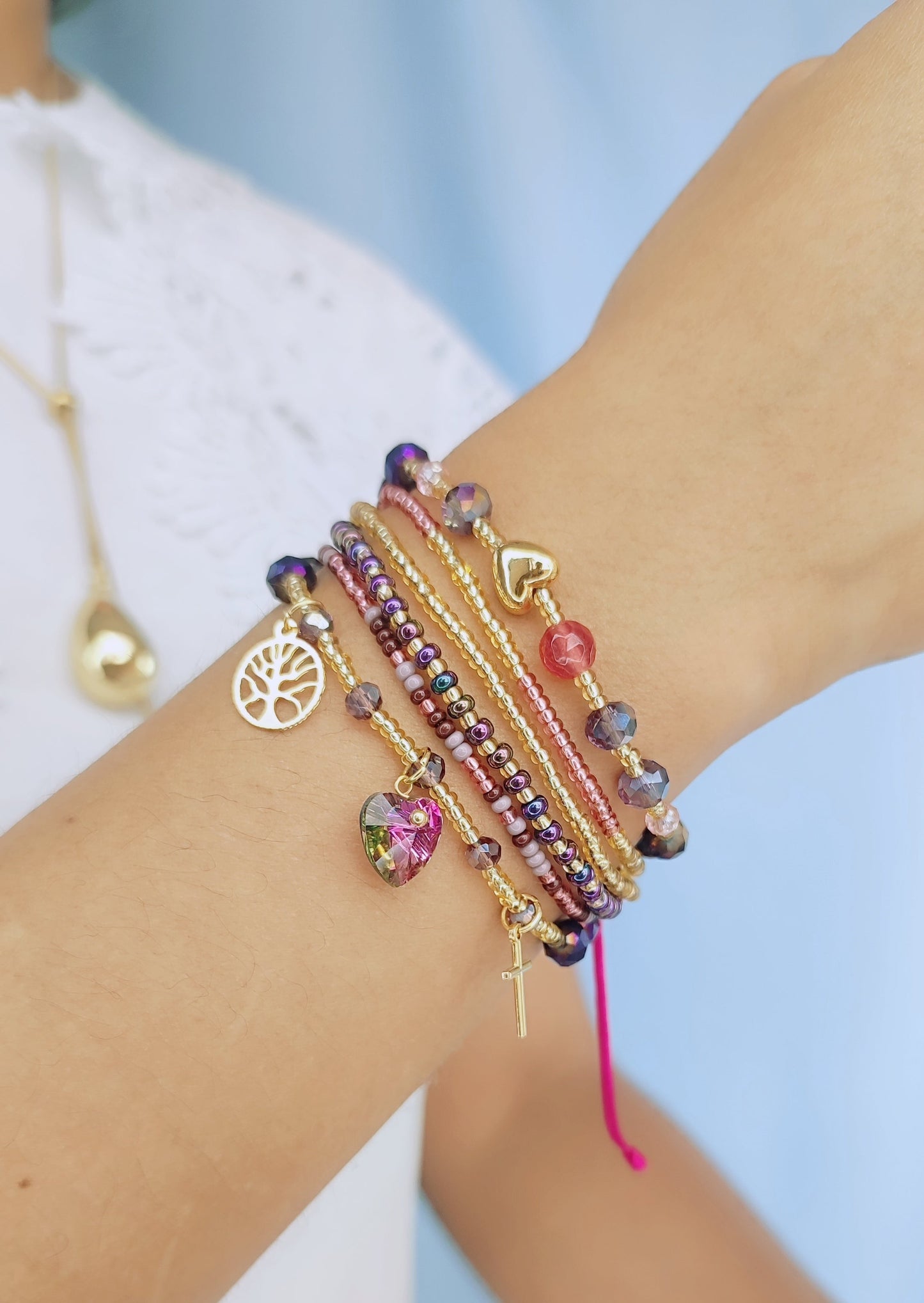 PULSERA SET FUCSIA - Mayorista
