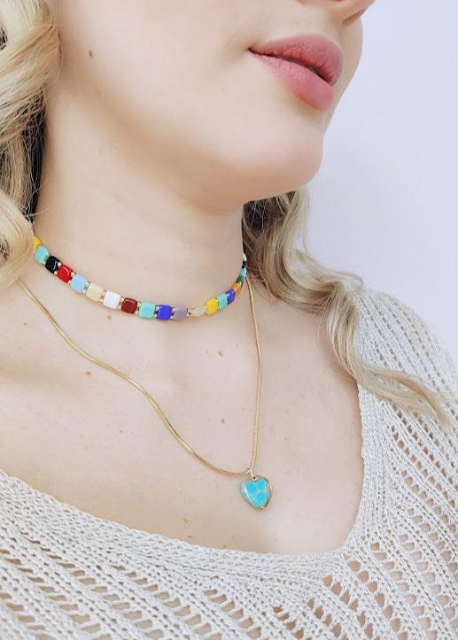 CADENA CORAZÓN TURQUEZA